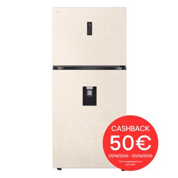 Vista frontale di Frigorifero doppia porta | Classe E, 609L| Wi-Fi, Door & Linear Cooling, Gestione umidità, Dispenser acqua, No frost | Sabbia GTFV61SEBQD